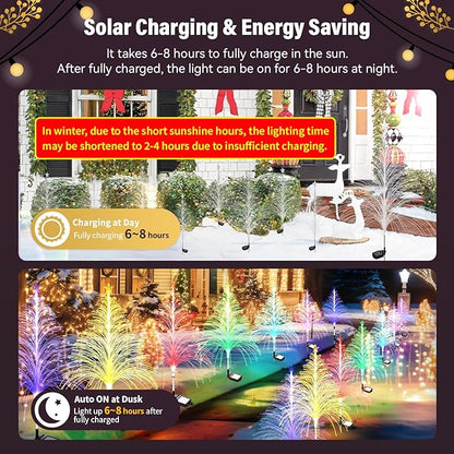 2 Packs Christmas Tree Solar Garden Light with Multi-Colored Change, Auto ON/Off Outdoor Yard Light, Solar Lighting for Garden, Porch, Christmas and Festival Decoration (S_Size)