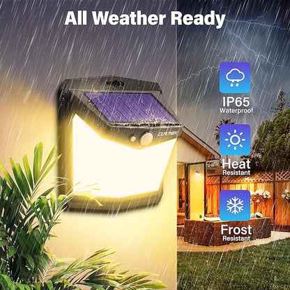 CLAONER Solar Lights Outdoor, [128 LED/8 Packs] Solar Motion Lights 3 Working Modes Solar Wall Lights with 270°Wide Angle Wireless IP65 Waterproof Motion Sensor Outdoor Deck Lights, Warm White