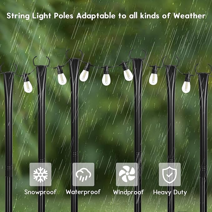 Operitacx 6 Pack Adjustable Outdoor String Light Poles with Heavy Duty Metal Stakes for Patio Garden Lawn Backyard | Lumora