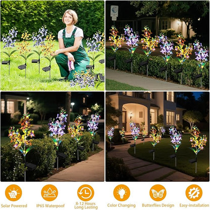 Solar Garden Lights, Solar Flower Lights with 4 Colors and 2 Lighting Modes, Suitable for Yard, Garden, Lawn, and Path Decoration(Yellow, 2 Pack)