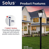 Solus 7-Foot Direct Burial Lamp Post – Outdoor Aluminum Light Pole – Fits Standard 3" Post Top Fixtures – Black | Lumora
