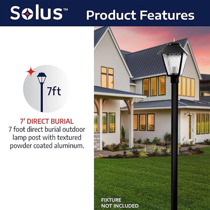 Solus 7-Foot Direct Burial Lamp Post – Outdoor Aluminum Light Pole – Fits Standard 3" Post Top Fixtures – Black, Bronze, or White, Made in USA, No Sensor, No Outlet (Black, Set of 4)