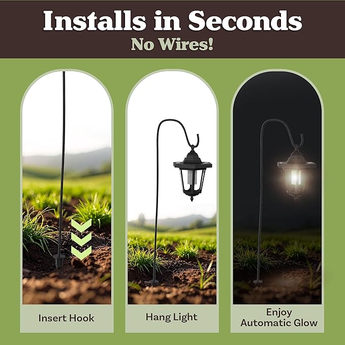Pure Garden Hanging Solar Coach Lights, 26 Outdoor Lights with Hanging Hooks, Set of 2