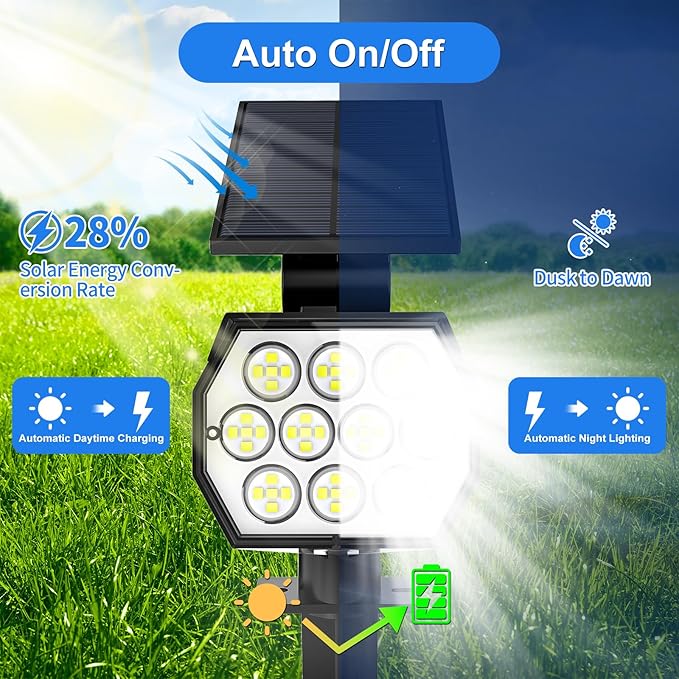Solar Spot Lights Outdoor Waterproof IP67, 6 Pack - 50 LED Adjustable Solar Powered Landscape Spotlight with 3 | Lumora