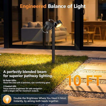 2X Brighter Solar Pathway Lights Outdoor, 150° Adjustable Dual-Head 18 LED Solar Lights Outdoor Waterproof, Up to 15 Hrs Auto On/Off Landscape Path Lights for Yard Garden Driveway Lawn, 4 Pack