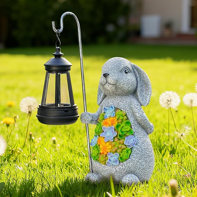 Solar Rabbit Garden Statue with Lantern – Waterproof Resin Outdoor Decor for Yard, Lawn, Patio, Garden – Gift for | Lumora