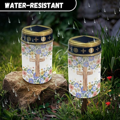 Cross Floral Cemetery Lights for Grave,Solar Garden Lights Cute Solar Pathway Light Lantern Solar Fairy Lights for Outside Waterproof Solar Stake Lights Landscape Lighting