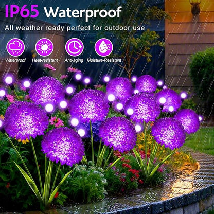 Solar Garden Lights, 4 Pack Solar Purple Swaying Firefly Lights with Flowers, Waterproof Purple Halloween Flowers Light Outdoor for Garden Patio Yard Fall Decoration, Gifts for Women Mother's Day