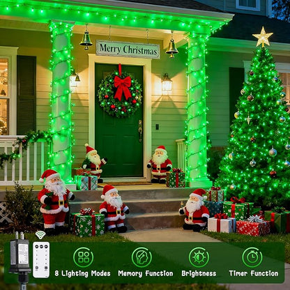 JMEXSUSS 400 LED Green Christmas Lights Outdoor, 132ft Green String Lights Plug in with Remote, Indoor Christmas String Light for Porch Tree House Yard Decorations