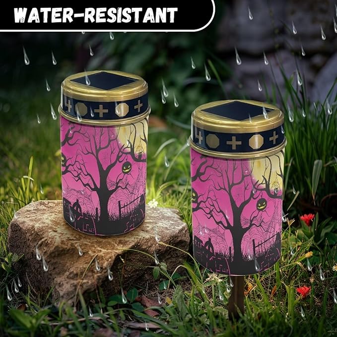Moon and Grave Solar Lights Outdoor Halloween Decorations Solar Garden Light Decorative Landscape Path Light Waterproof Dustproof Outdoor Garden Lights