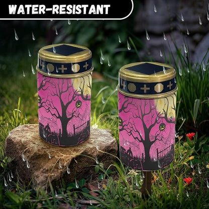 Moon and Grave Solar Lights Outdoor Halloween Decorations Solar Garden Light Decorative Landscape Path Light Waterproof Dustproof Outdoor Garden Lights