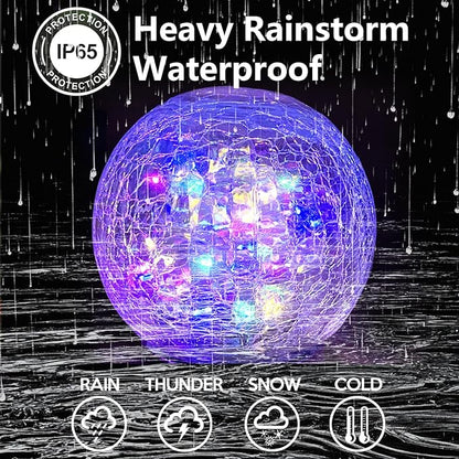 2 Pack 60LED Solar Globe Lights Outdoor Waterproof 4.7in Cracked Glass Solar Balls Lights for Outside Yard Pathway Patio Lawn Landscape Decor Ground for Christmas Holiday Decor w/ Box ( Glass White)