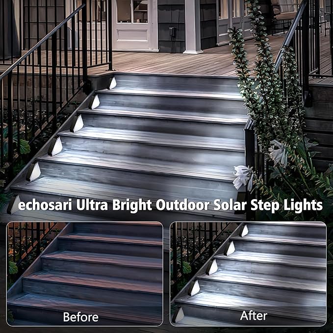 echosari 12 Pack Solar Step Lights for Outside, Ultra Bright Outdoor Stair Lights Auto ON/Off, 2835 SMD LEDs | Lumora