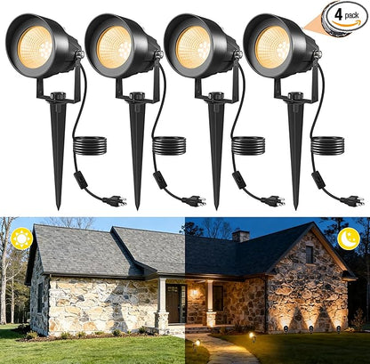 Landscape Spot Lights Outdoor, Dusk to Dawn Outdoor Lighting with IP65 Waterproof, 3000K Warm White LED Spotlight for Yard Garden Pathway, 4 Pack