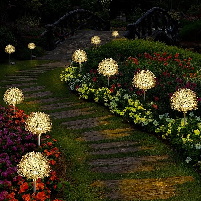 Solar Garden Lights Outdoor-2 Pack Decorative Light, Waterproof Solar Outdoor Lights Auto ON/Off Solar Lights for Garden Gifts for Pathway Party Christmas, Warmwhite