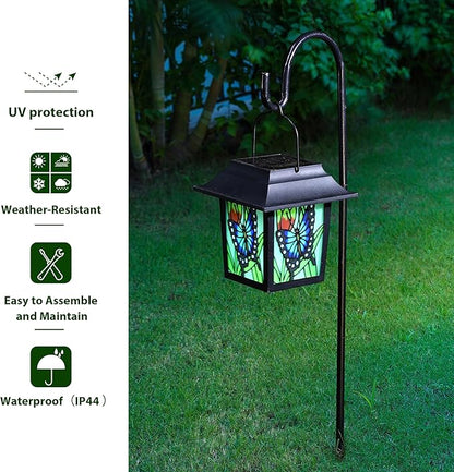Glitzhome 2 Pcs 30" H Solar Pathway Garden Lights-Solar Outdoor Decorative Lights with Colored Butterfly Design, LED Landscape Lighting for Yard Lawn Sidewalk Driveway Garden
