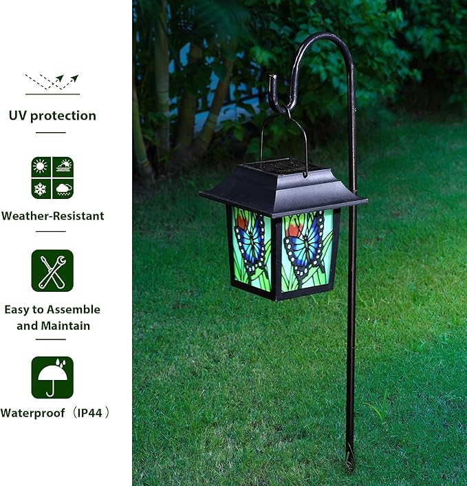Glitzhome 30" H Solar Pathway Garden Lights-Solar Outdoor Decorative Lights with Colored Butterfly Design, LED Landscape Lighting for Yard Lawn Sidewalk Driveway Garden