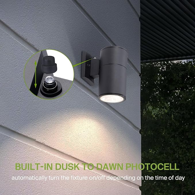 ASD 1 Light Dusk to Dawn Outdoor Wall Light Fixture | 60W E26 Bulb Socket 120V ETL Cylinder Up Down Lights | | Lumora