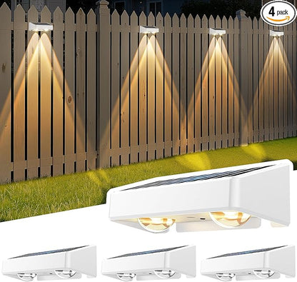 Solar Fence Lights, 7 RGB Colors, Warm White, Cool White Bright Lens LED, Dusk to Dawn Deck Light, Fence Solar Lights Outdoor Waterproof for Backyard/Railing/Wall/Step/Patio/Pool (4 Pack White Shell)