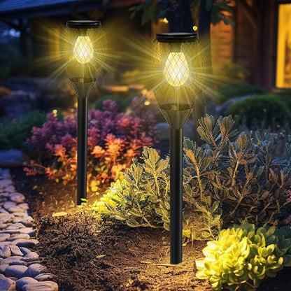 Solar Pathway Lights Outdoor Waterproof 2 Pack, Long Lasting Solar Powered Lights for Outside, Auto On/Off Solar Garden Lights Solar Path Lighting for Yard Patio Walkway Driveway (Warm White)