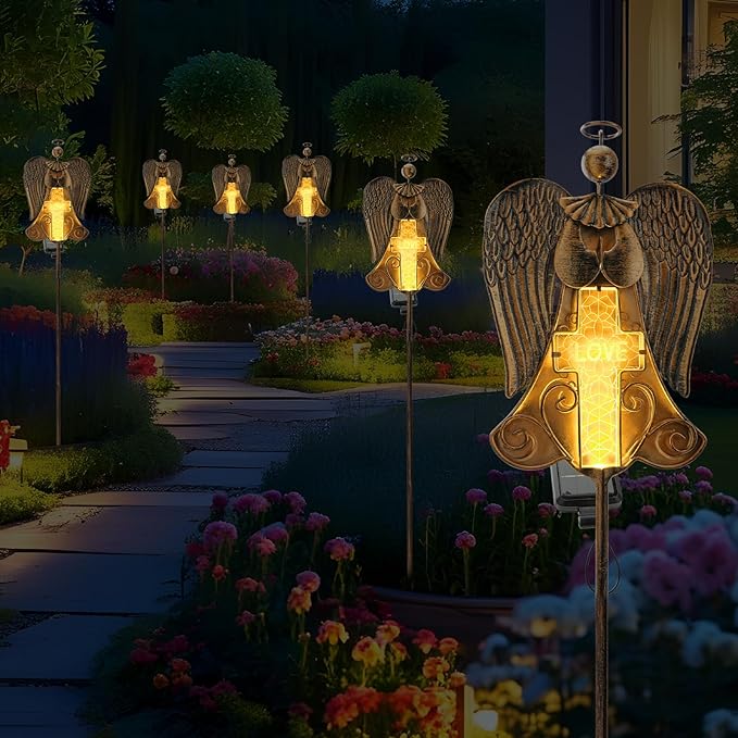 Angel Stake Solar Lights 40.94 Inch, Auto On/Off LED Pathway Lights for Yard Patio Cemetery, Waterproof Outdoor Decor Christmas Memorial Gift for Women Mom