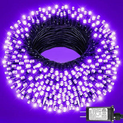 Purple Christmas Lights Outdoor, 100FT 300 LED Christmas String Lights with 8 Modes Waterproof, Plug in Green Wire Twinkle Tree Light for Indoor House Patio Garden Party Decorations