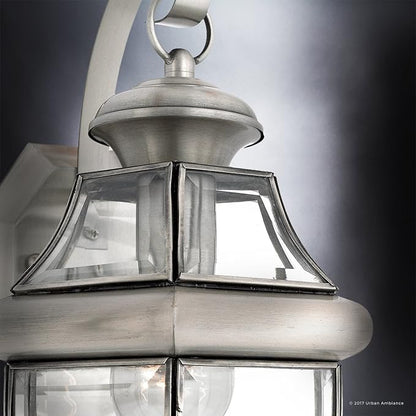 Urban Ambiance Luxury Colonial Outdoor Wall Light, Medium Size: 14" H x 8" W, with Tudor Style Elements, Versatile Design, Classy Aged Silver Finish and Beveled Glass, UQL1143