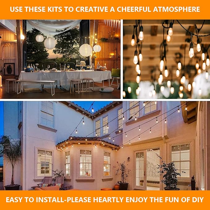 String Lights Hanging Kit with 197Ft Nylon Coated, 304 String Light Cable, Shade Sail Hardware kit, Outdoor Light | Lumora