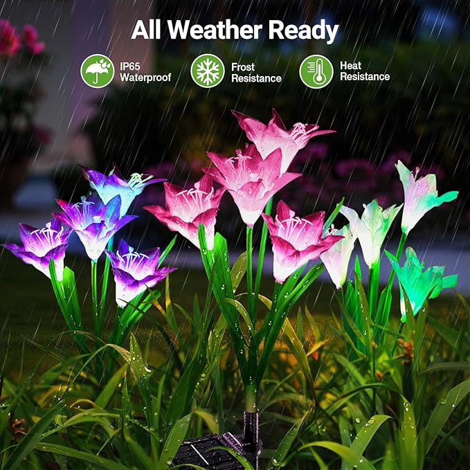 WdtPro Solar Outdoor Lights Garden Decorative 10 Pack, Waterproof Solar Garden Lights with 40 Lily Flowers | Lumora