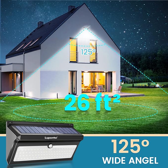 Luposwiten Solar Lights Outdoor Waterproof 100 LED Solar Powered Outdoor Lights, Motion Sensor Outdoor Lights for Front Door, Yard, Garage, Garden, Patio, Deck (4 Pack)