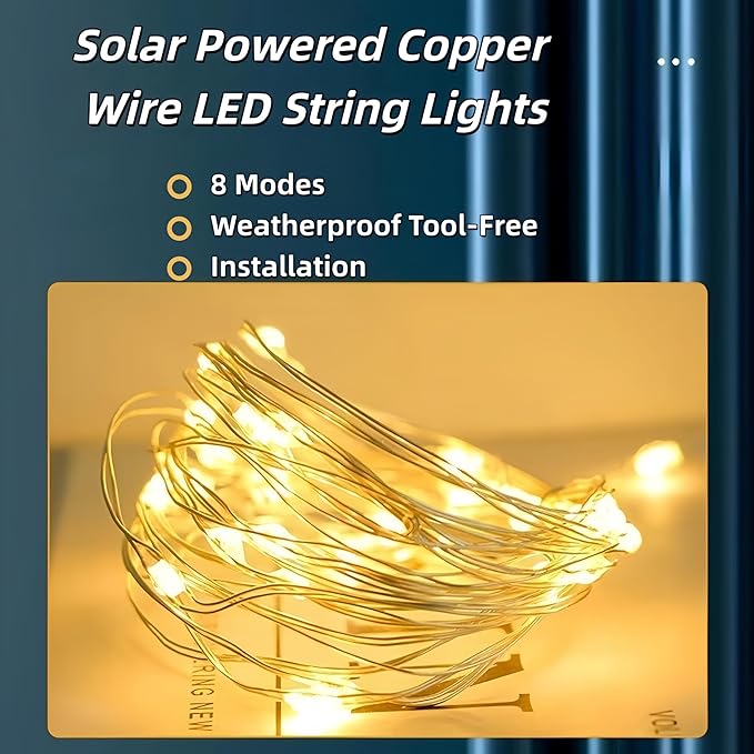 72ft 200LED Solar String Lights Outdoor with 8 Modes & Waterproof - Warm White Solar Fairy Lights for Garden, Patio, Yard, Wedding, Party Decor