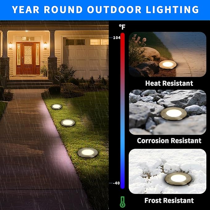 5W Outdoor Ground Lights,High Voltage 110V 120V,Diameter 4.72 inches,Waterproof Landscape Lighting Hardwired,Warm | Lumora