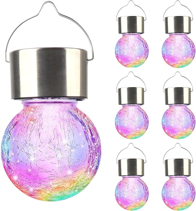 Outdoor Solar Lanterns of 6 Lamp with Handle Hanging Solar Pathway Light for Garden Yard Patio Lawn
