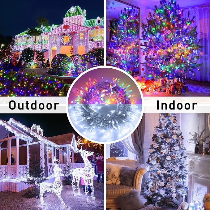 JMEXSUSS 200LED 66Ft Connectable Christmas Lights Indoor Outdoor Clear Wire | White to Multicolor String Lights | Twinkle Fairy Light Plug in for Bedroom Classroom Wedding Tree Patio Xmas Decor