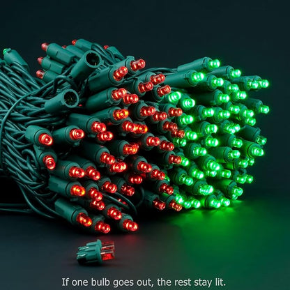 YULETIME 200 Red & Green Wide Angle LED Christmas Lights, 66 Feet Green Wire UL Certified 5mm Holiday String Light Set (Red & Green)