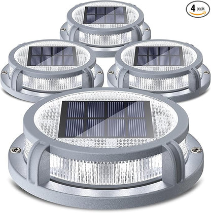 SIEDiNLAR Solar Deck Lights Outdoor 2 Modes 16 LEDs Driveway Markers Dock Light Solar Powered Waterproof for Ground Step Pathway Walkway Stair Garden Road Yard 4 Pack (Cool White/Warm White)