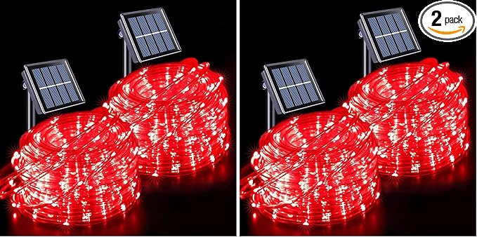 JMEXSUSS 2 * 200 LED Red Solar Rope Lights, 66ft IP 65 Waterproof Solar String Light Outdoor, 8 Modes Christmas | Lumora
