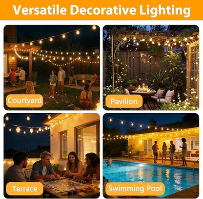Smart Outdoor String Lights, 100FT ST38 LED Patio Lights with Timer Remote APP Control, 42 Shatterproof LED Bulbs (2 Spare), Dimmable Waterproof Hanging Light for Backyard Porch Party Decor