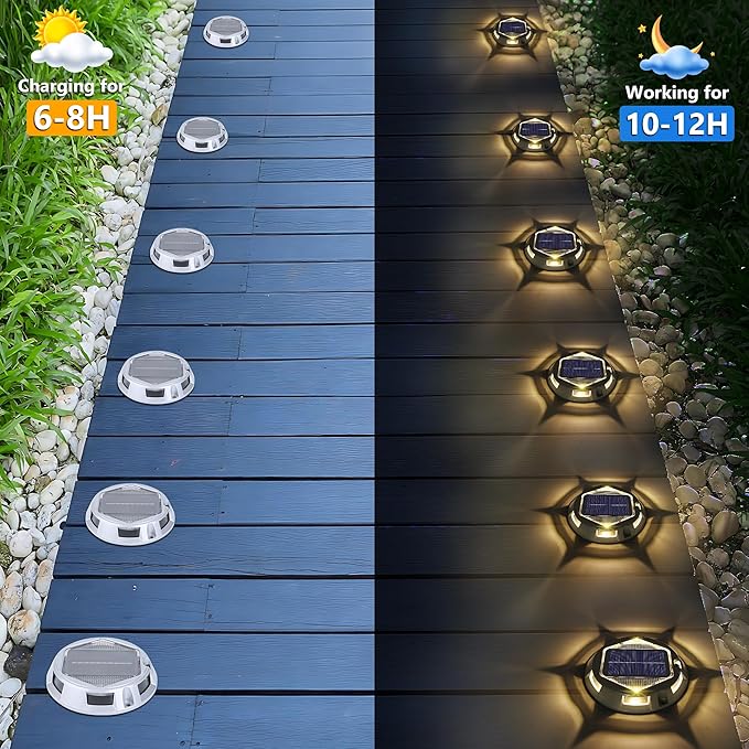 Solar Deck Light Outdoor, 6 Pack 9 Colors in 1 Solar Driveway Dock Lights, IP67 Waterproof Solar Powered Outdoor | Lumora