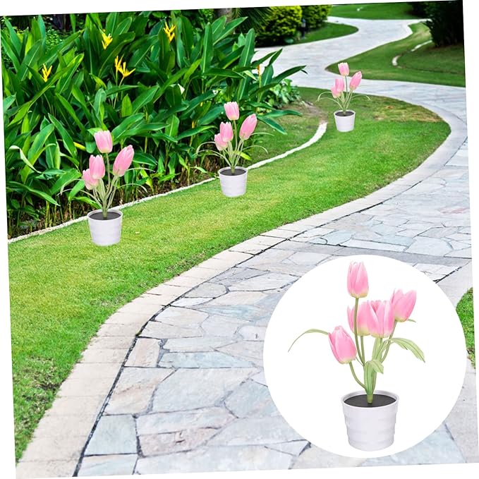 Solar Flower Light Outdoor Tulip Decor Charming Solar Garden Lights for Pathways Lovely Flower Pot Accent for Lawn Decoration