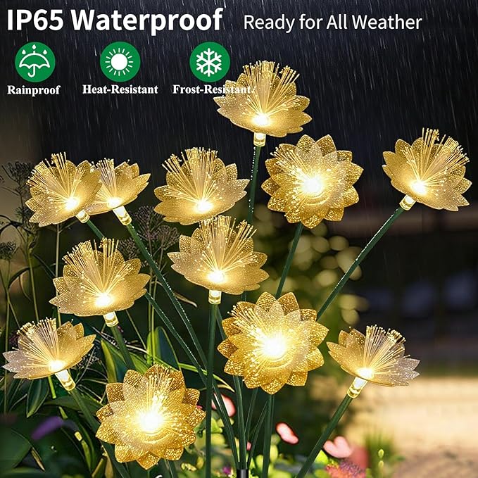 Solar Lights Outdoor Garden Decorative 4 Pack, Solar Flower Swaying Light for Outside, Yard, Patio, Pathway Decoration, Warm White