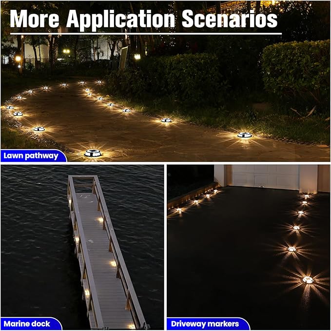 VOLISUN Solar Driveway Deck Lights Dock Marine Lights,12 Pack Solar Ground Light 2 Colors in 1 led Waterproof,Driveway Marker Light for Pathway Warning Step (White/Blue),Auto On/Off