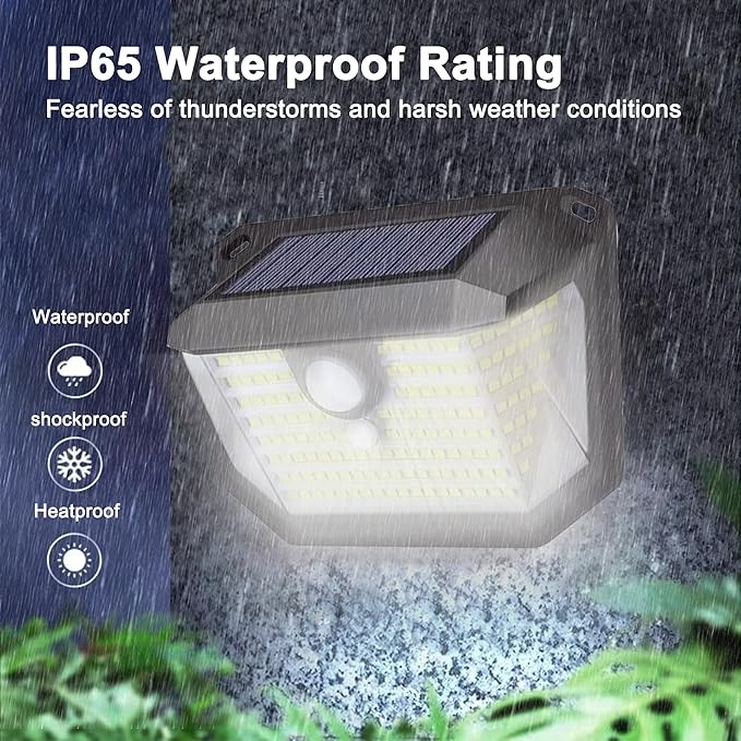 (2 Pack) Solar Wall Lights Outdoor, 202PCS LED White,Cordless,Waterproof IP65,0.55W PV Panel,Automatic Lighting | Lumora