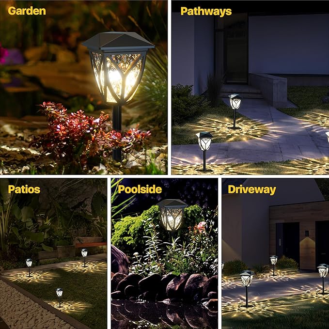 Ensenior 6-Pack Solar Lights Outdoor, 3000K LED Solar Garden Lights for Pathway, Yard, Patio, Walkway, Planter, Waterproof, Energy-Efficient Landscape Lighting