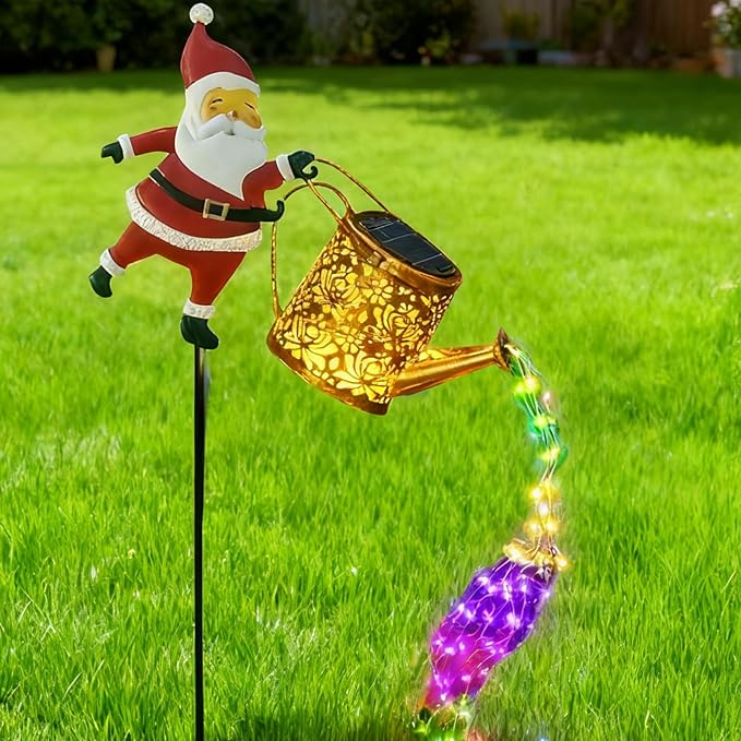 Solar Lights Outdoor | Waterproof Santa Claus Watering Can Design - Decorative Solar Watering Can with Lights,for Walkway Courtyards Backyard Pathway Terrace Balcony Landscaping Porch Patio