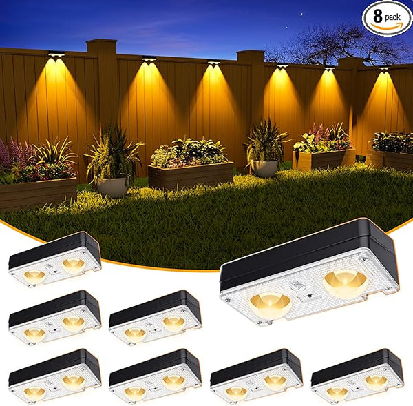 Solar Fence Lights Outdoor Waterproof, 80 Lumens Solar Lights for Fence with Warm White & RGB 8 Colors,Outdoor | Lumora