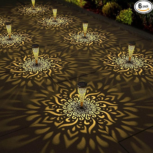 6 Pack Solar Lights Outdoor Garden Decorative Solar Garden Lights with Warm Light Waterproof Solar Pathway Landscape Lights for Path Backyard Walkway Yard Decor, Gardening Gifts for Women