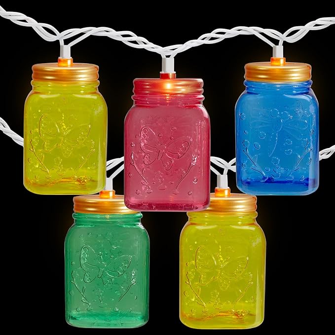Northlight Mini Mason Jar Patio Light Set - Multi-Color - 7.5' White Wire - 10ct