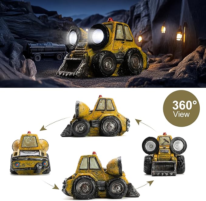 Garden Statue Outdoor Solar Truck Decor with Light Rustic Vintage Bulldozer Construction Decoration for Lawn Patio Yard Gifts for Men