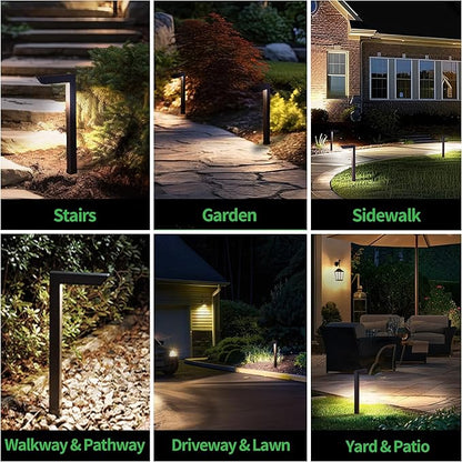 LED Pathway Lights Wired, 12V Landscape Path Lights 3000K/4000K/5000K Adjustable, Low Voltage Outdoor Waterproof, 5W 235LM Black Aluminum for Lawn Garden 8 Pack